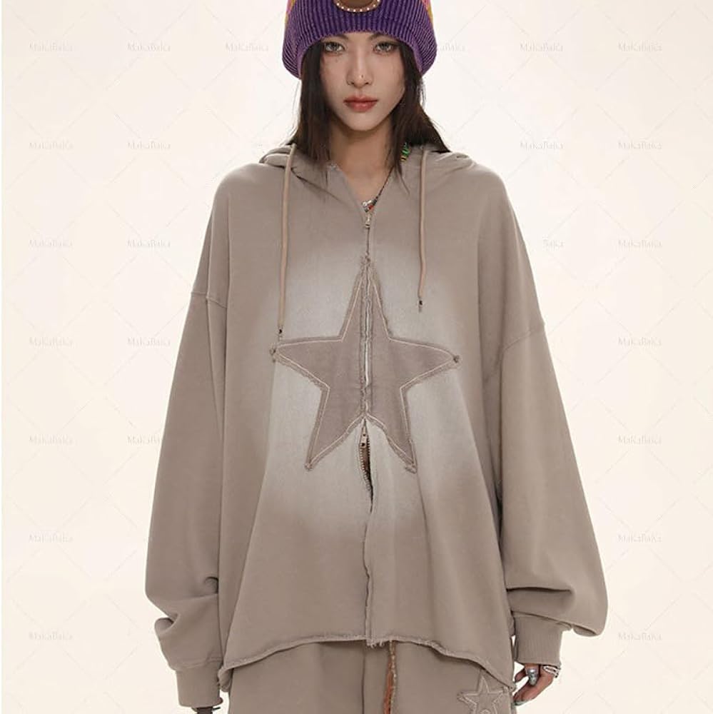 Amazon.com: Y2K Star Hoodie Emo Zip Up Jackets Cyber Grunge